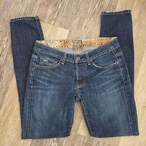 Rich & Skinny VTG Button Fly Dark Wash Blue Denim Jeans Straight Leg Skinny Sz27